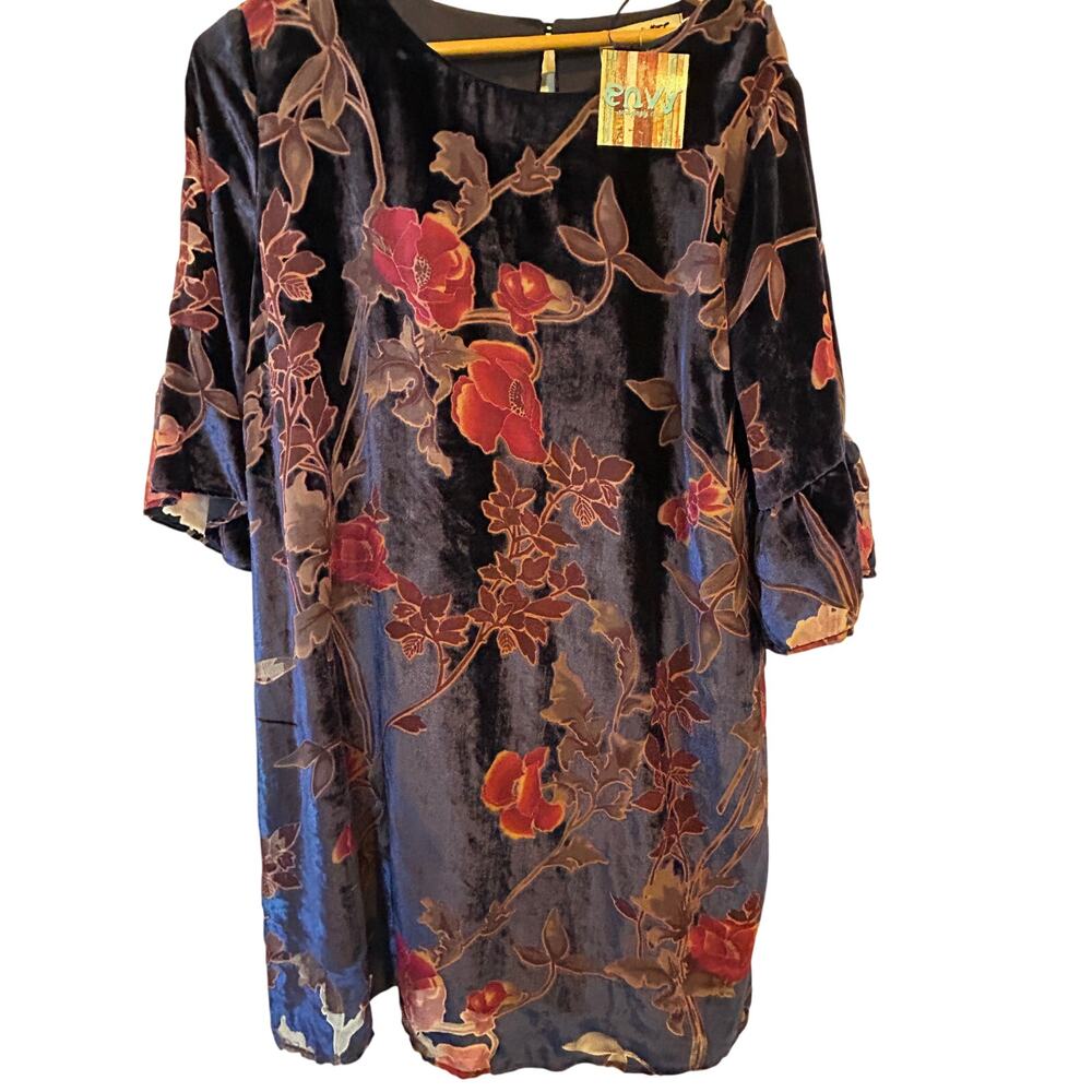 NWT Envy Navy Velvet Floral Burnout Dress Plus Size 1X